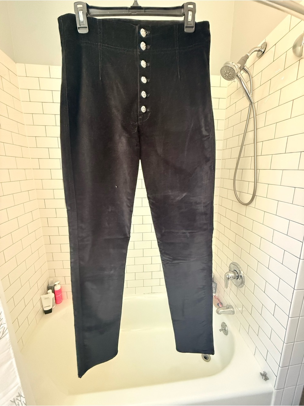 Veronica Beard High-Waist Black Velvet Pants